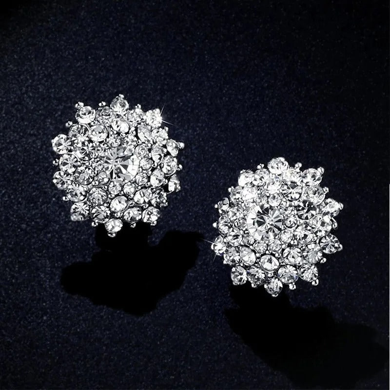 Luxury Gold Rhinestone Clip On Earrings Flower Wedding Jewelry