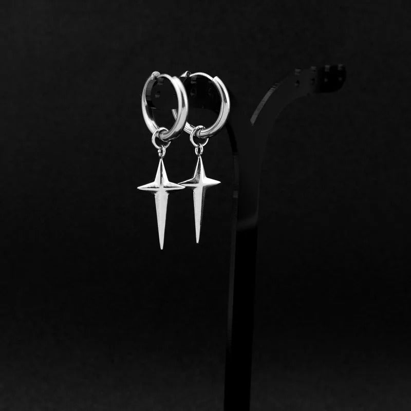 3D Cross Star Dangle Hoop Earrings Titanium Steel Punk Men