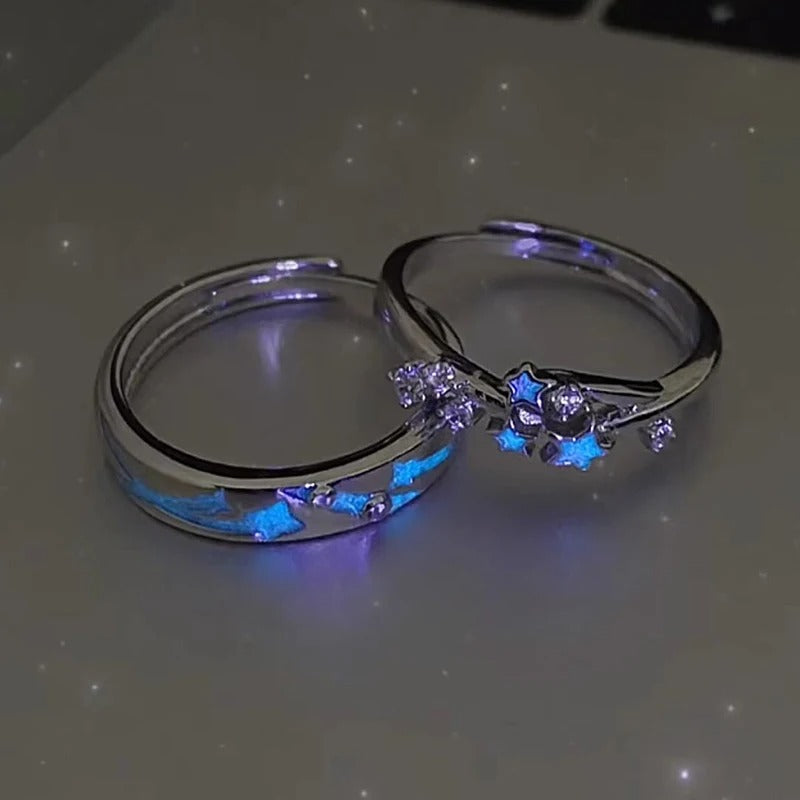 2Pc Luminous Star Adjustable Finger Ring Vintage Luxury Love Couples Rings Glow In Dark Jewelry Gift
