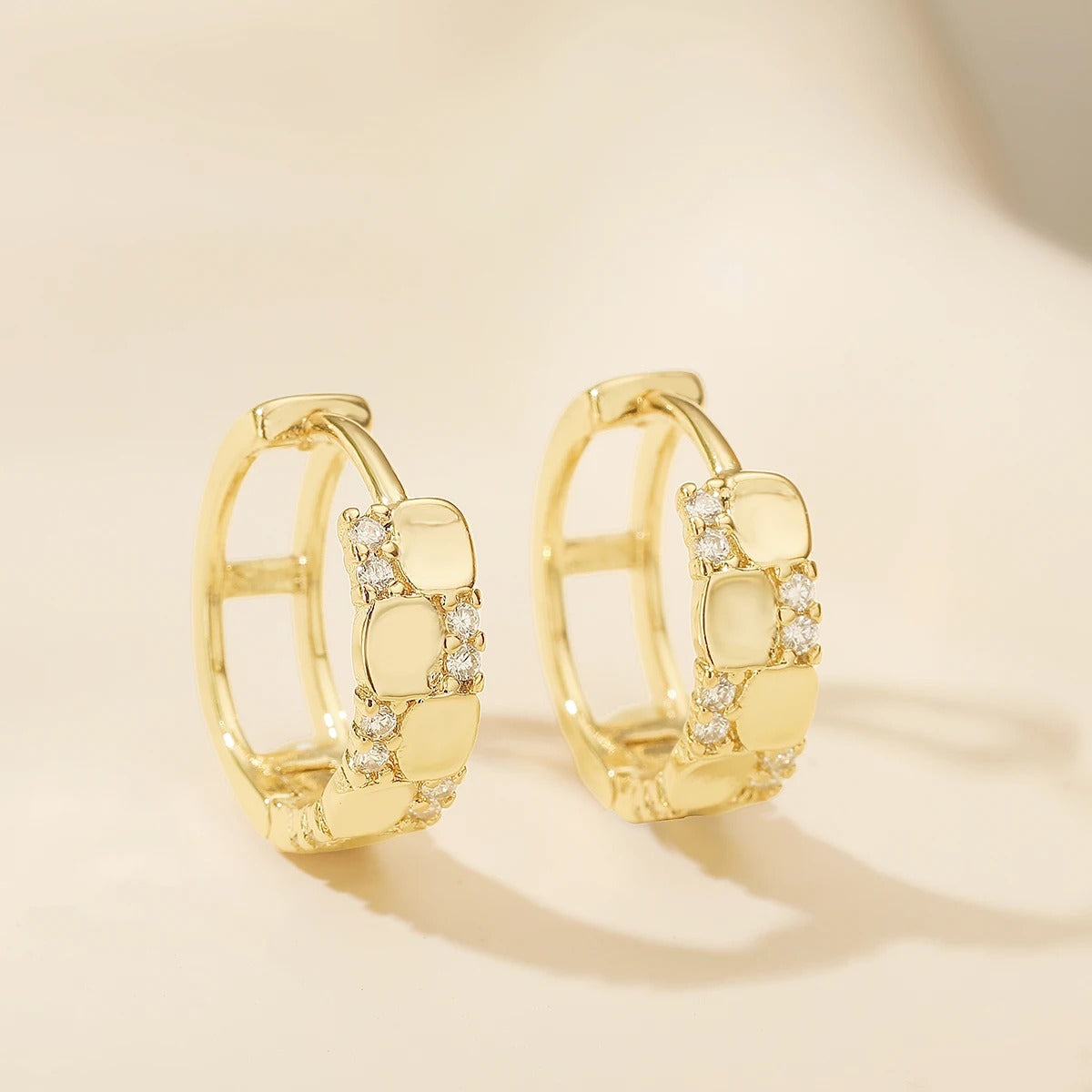 Gold & Silver High Polish Copper Hoop Earrings with Zircon Inlay