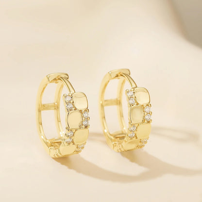 Gold & Silver High Polish Copper Hoop Earrings with Zircon Inlay
