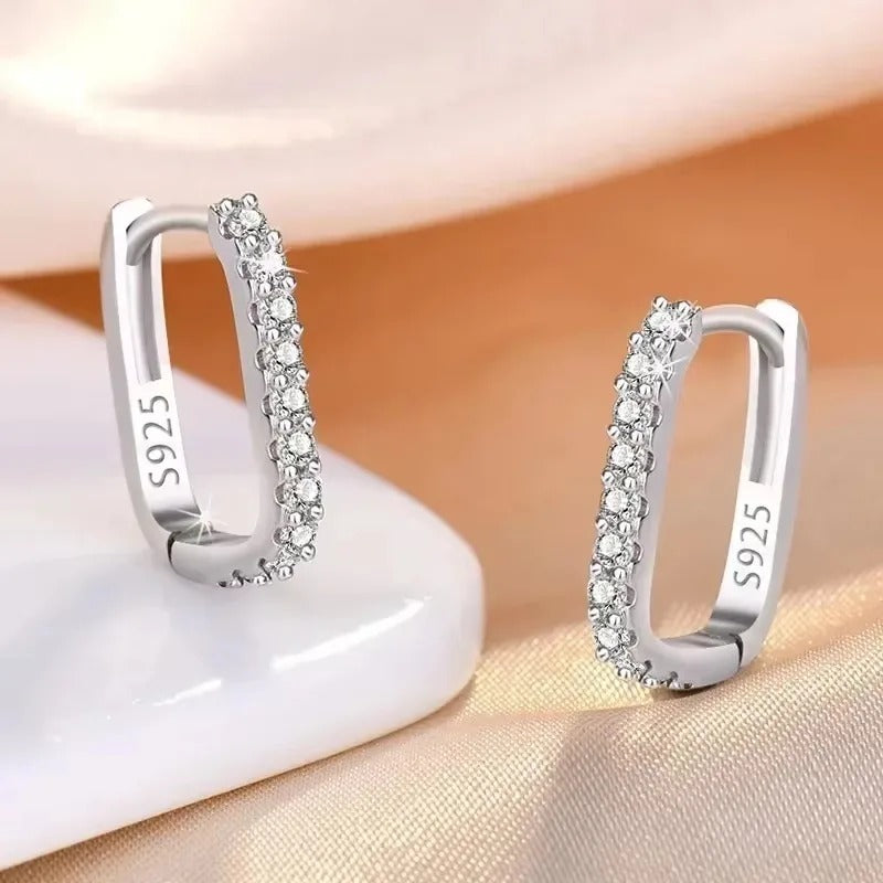 925 Sterling Silver Hoop Earrings Crystal Zirconia for Women