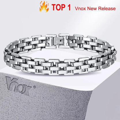Men’s Black & Silver Watchband-Style Chain Bracelet Teens & Boys