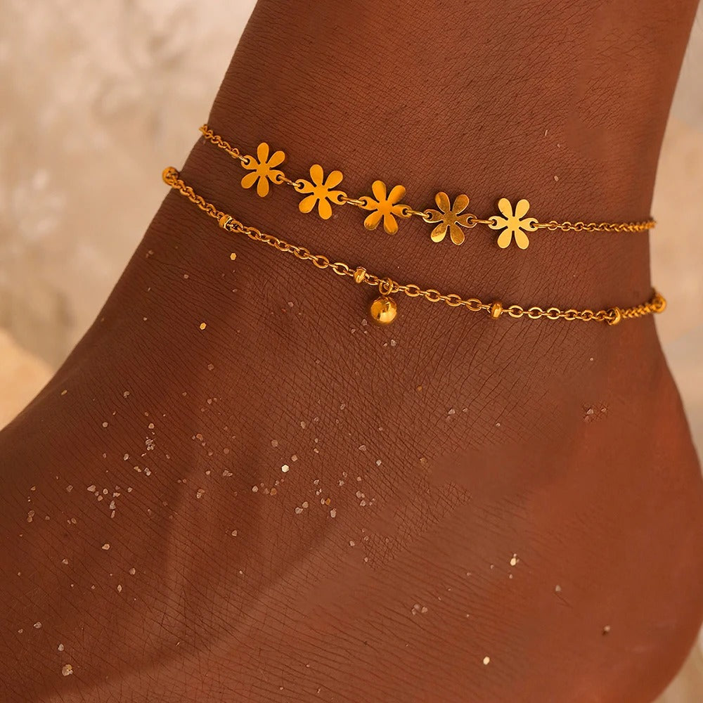 Stainless Steel Flower Ball Anklet Chic Party Jewelry for Women