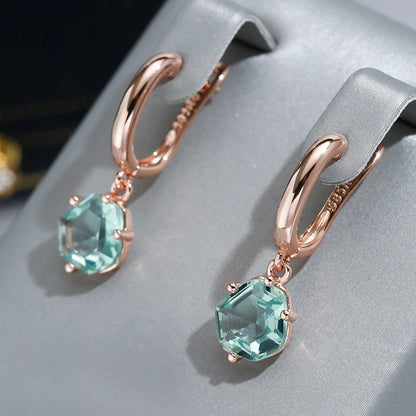 Light Green Stone Women's Drop Earrings 585 Rose Gold Color Simple Fashion Daily Jewelry