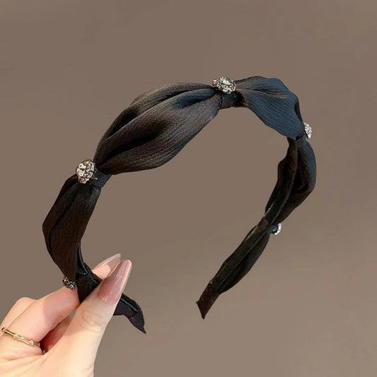 Premium Korean Style Satin Hairband with Rhinestones Retro Elegant Hair Crimping Headband for Autumn and Winter