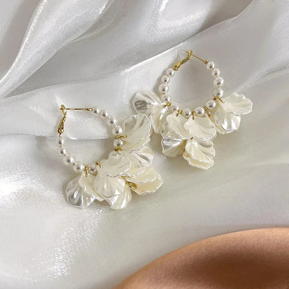 Shell Flower Dangle Earrings Women Pearl Beads Jewelry