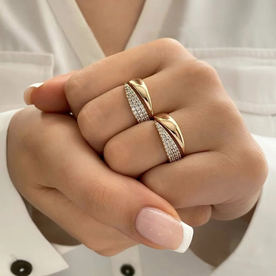 2025 New Stainless Steel 18 K Gold Plated Sun Rings for Women Natural Stone  Metal Texture Ring Trendy Jewelry
