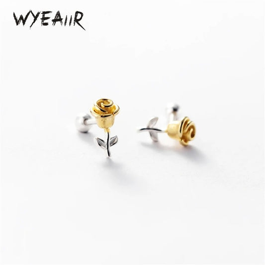WYEAIIR 925 Sterling Silver Sweet Valentine's Day Gift Romantic Gilded Roses Fine Jewelry Luxury Female Earrings