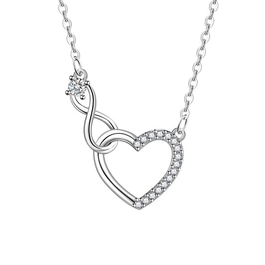 925 Sterling Silver Zircon Heart Interlocking Retro Necklaces For Women Neck Chain Luxury Quality Jewelry Accessories