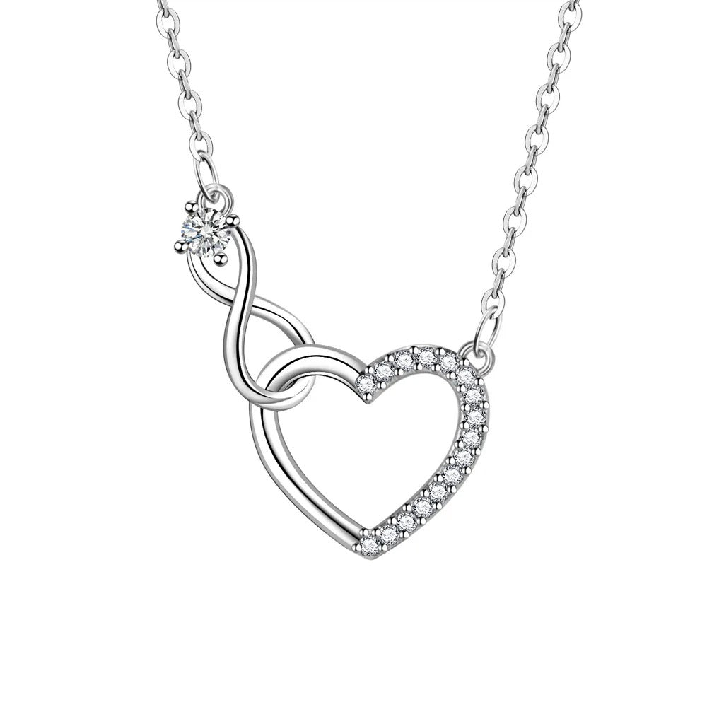 925 Sterling Silver Zircon Heart Interlocking Retro Necklaces For Women Neck Chain Luxury Quality Jewelry Accessories
