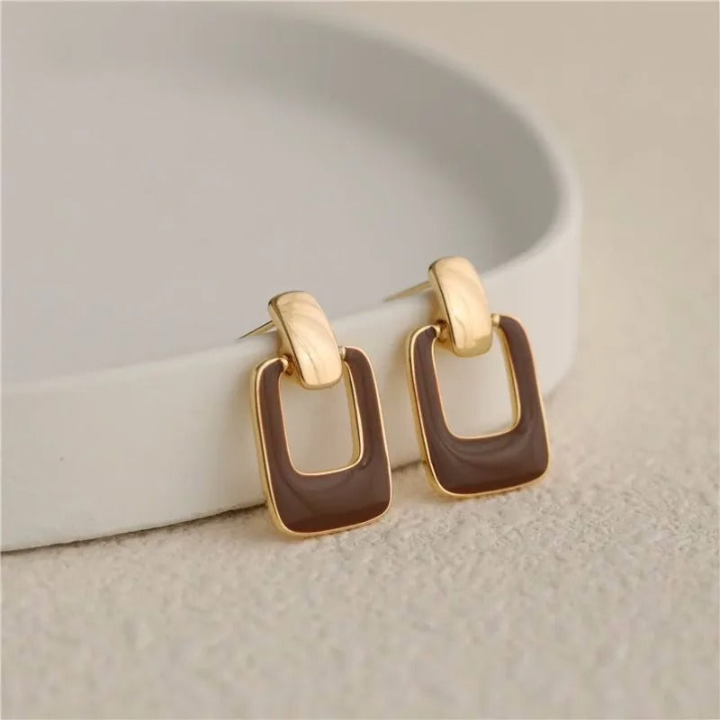 Classic Geometry Brown Hollow Square Drop Earrings for Women