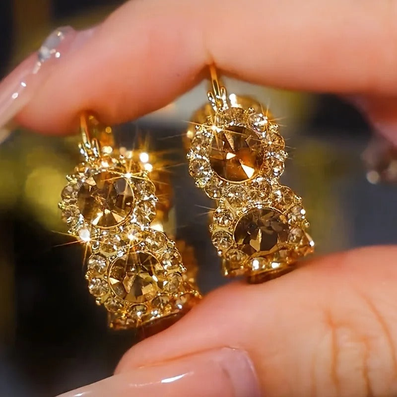 1PC Golden Hoop Earrings Zircon Inlay Sparkling Jewelry for Women