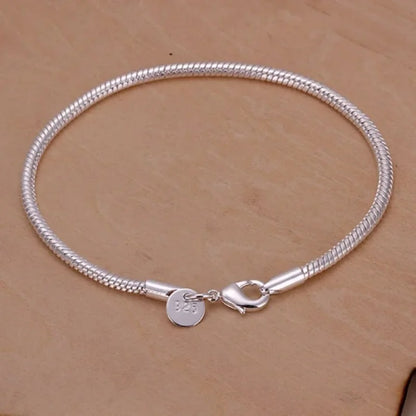 Silver 3MM Snake Chain Bracelet Charming Wedding Jewelry for Women