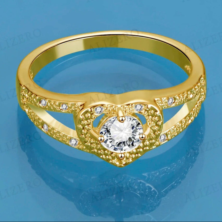 18K Gold AAA Zicon Heart Rings For Women Fashion Wedding Engagement Band Fashion Party Gifts Jewelry Charms Accessories