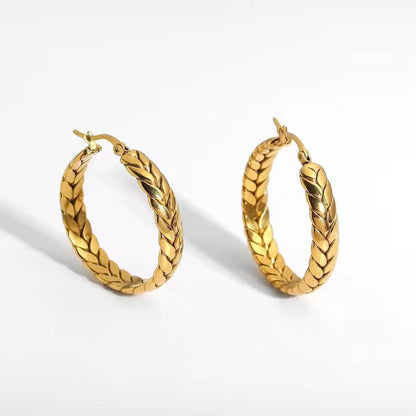 Stainless Steel Wheat Ear Hoop Earrings Women Girls Vintage Jewelry