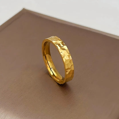 Gold Hammer Stainless Steel Ring Women’s Engagement Jewelry