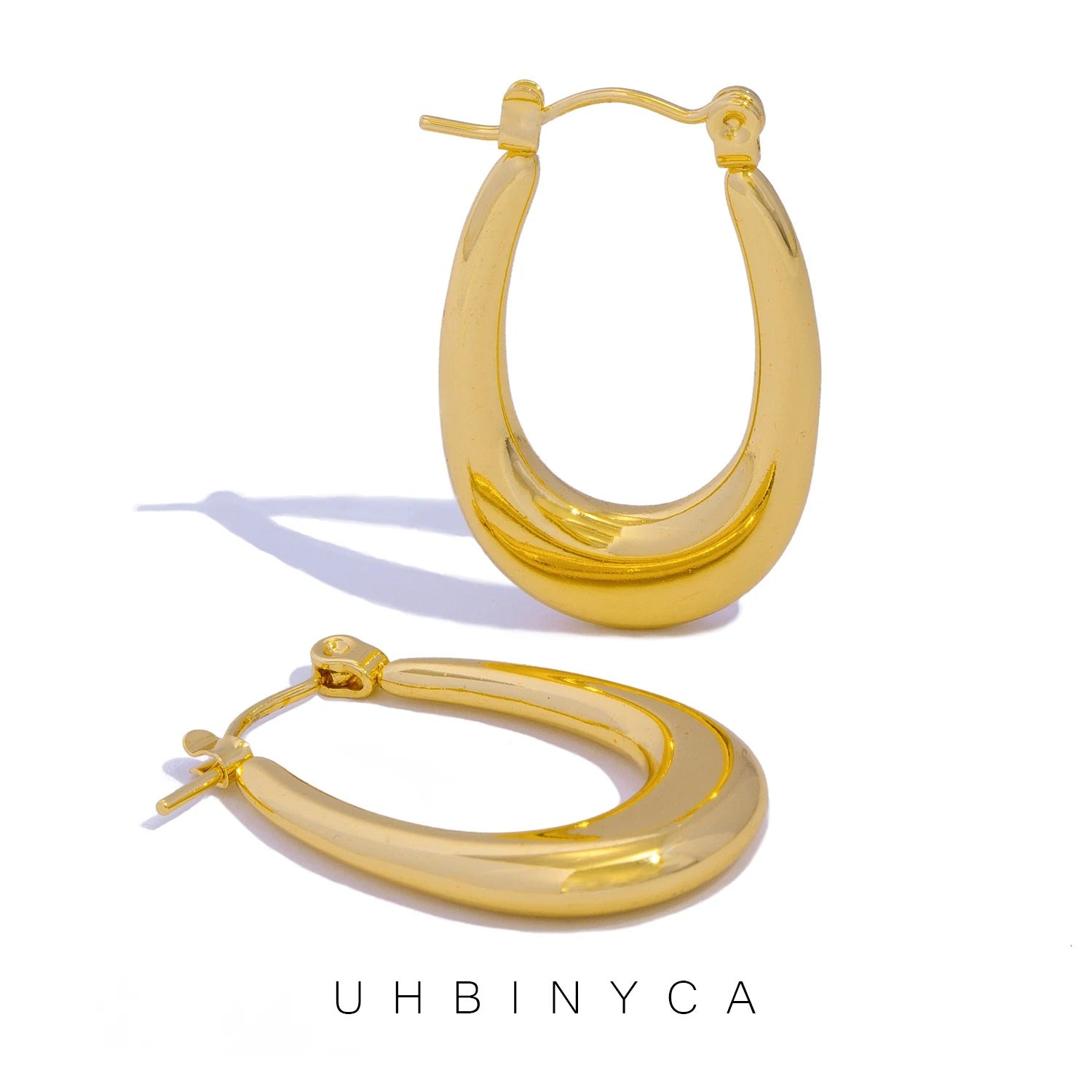 U-Shaped Hoop Earrings for Women, 18K Gold Plated Stainless Steel Classic Timeless Hypoallergenic Durable Jewelry Gift