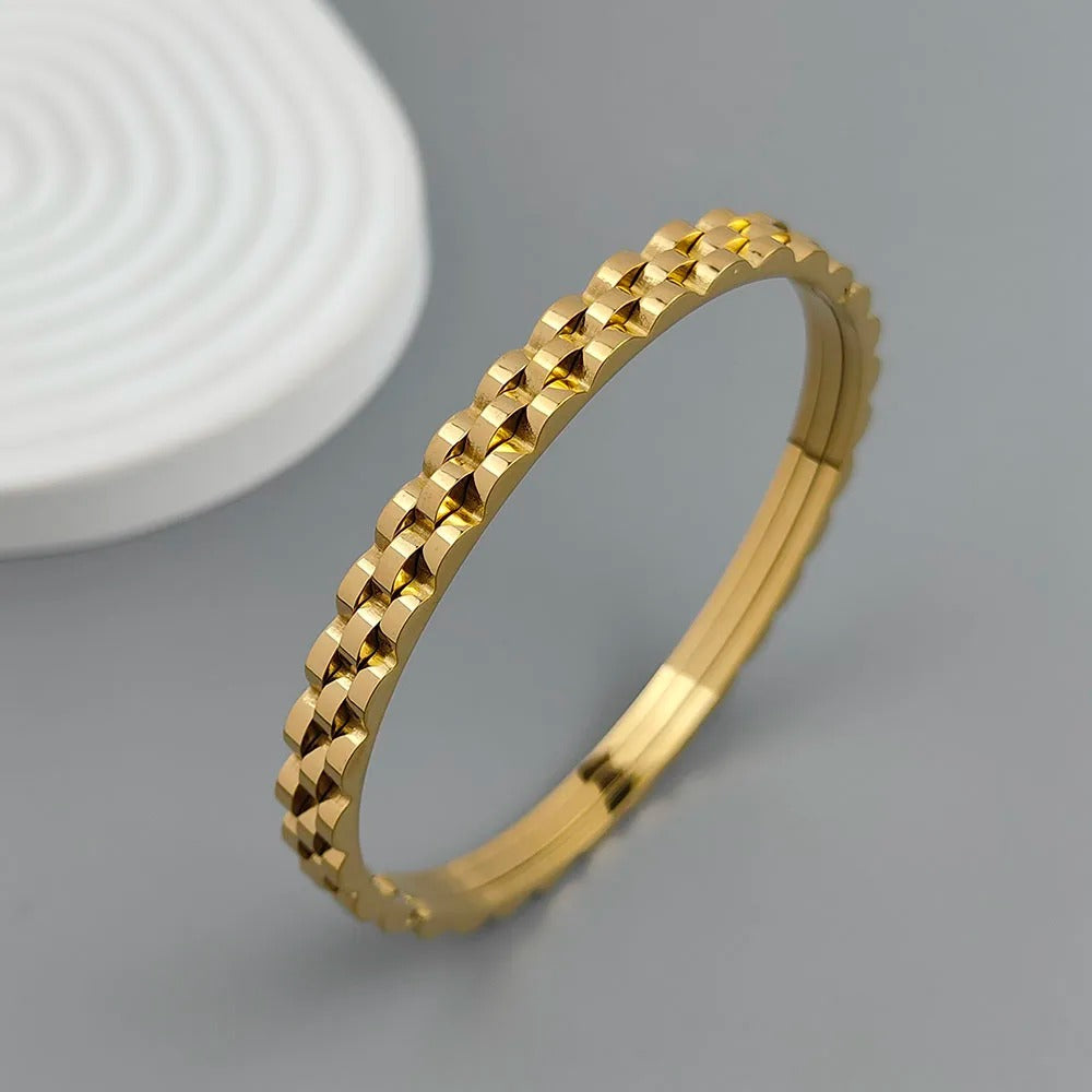 Gold-Plated Gear-Shaped Stainless Steel Couple Bracelet Waterproof