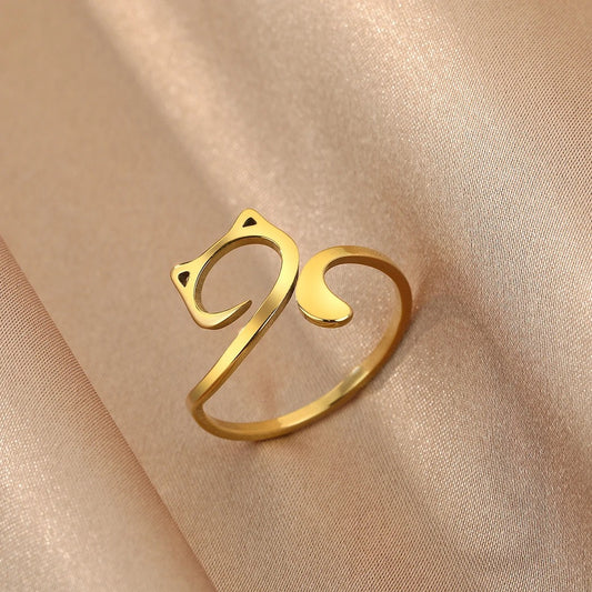 Cute Cat Simple Rings Girls Women Stainless Steel Animal Jewelry Lovely Stacking Ring Birthday Gift