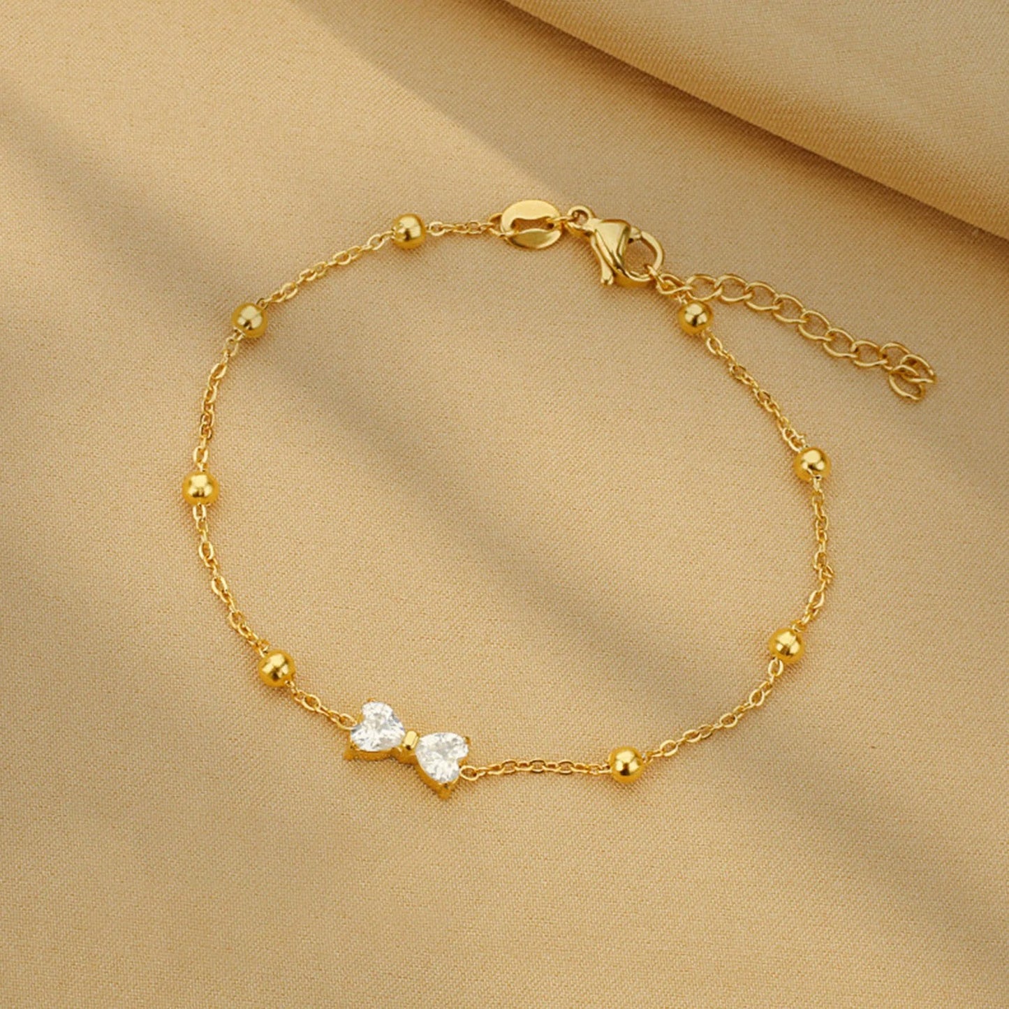 316L stainless steel bow shiny zircon bracelet for women fashion temperament jewelry gift