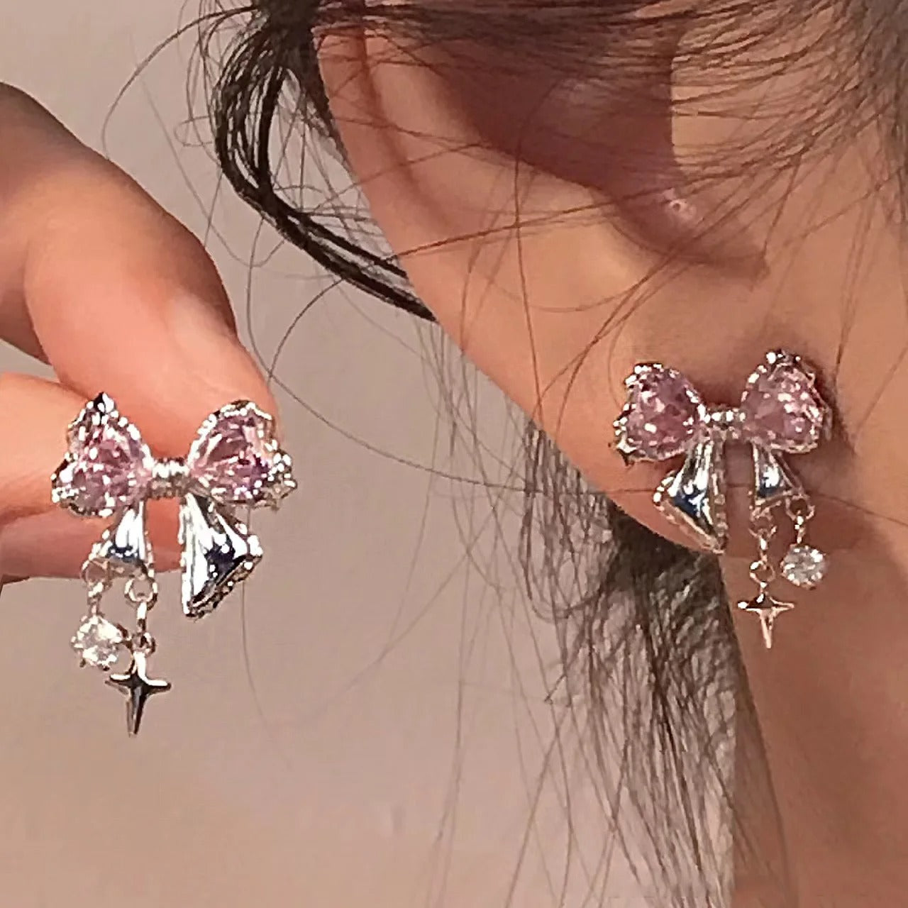 New Zircon Stud Earrings for Women Fashion Korean Silver Color Pink Crystal Personality Earring Party Jewelry Gift