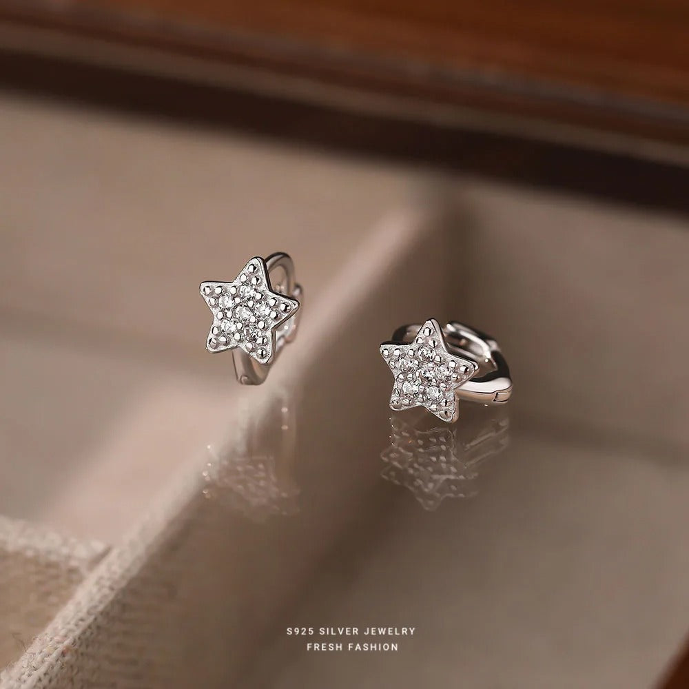 High Quality Inlaid Zircon Star Earrings for Women Korean 925 Sterling Silver Temperament Sweet Jewelry