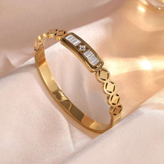 New Fashion Geometric Design Stainless Steel Open Bangle for Women Exquisite Waterproof Jewelry Gift 2025