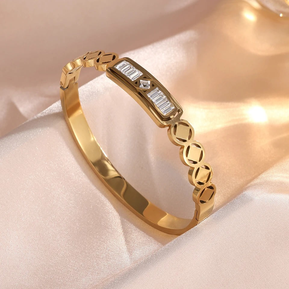 New Fashion Geometric Design Stainless Steel Open Bangle for Women Exquisite Waterproof Jewelry Gift 2025