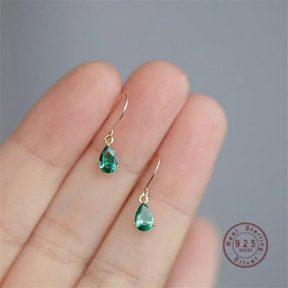 Women’s S925 Silver Green Zircon Water Drop Stud Earrings Jewelry