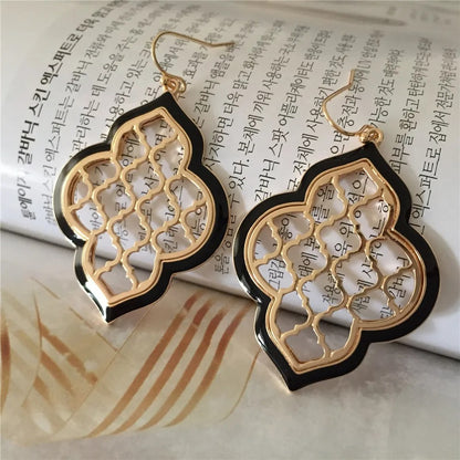 Hollow Geometric Drop Earrings Gold Korea Design Women