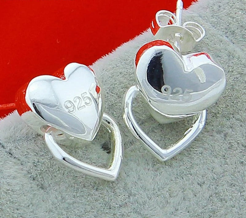 925 Sterling Silver Heart Stud Earrings For Woman Wedding Engagement Fashion Party Charm Jewelry