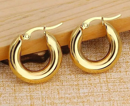 Women's Round Hoop Earrings Stainless Steel Smooth Thick Piercing Gift
