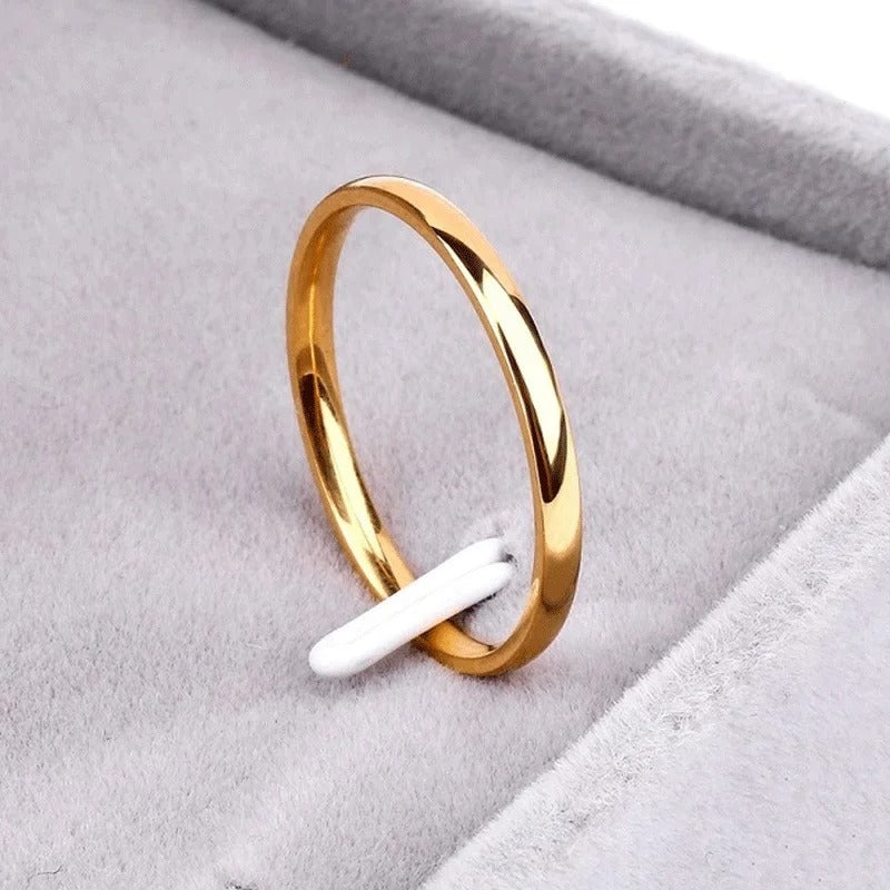 2mm Stainless Steel Rings Gold color Anti-allergy Smooth Simple Wedding Couples Rings