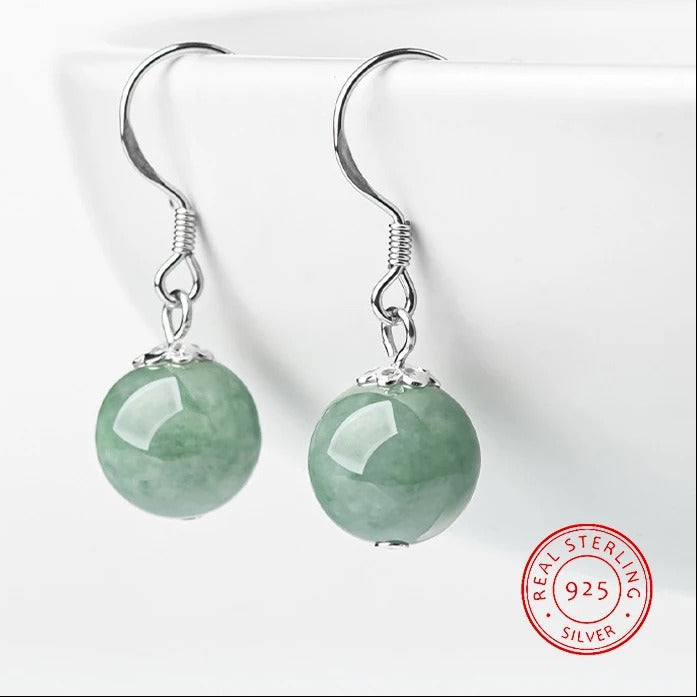 Luxury Jadeite Bead Earrings Women S925 Silver Fashion Holiday Gift