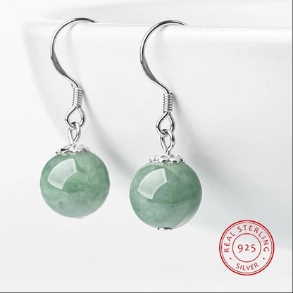 Luxury Jadeite Bead Earrings Women S925 Silver Fashion Holiday Gift