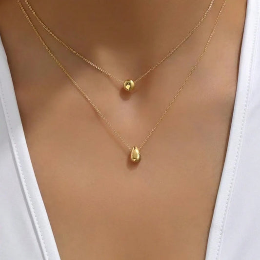 Light Luxury Double Layer Water Drop Ball Necklace for Women Niche Design Stainless Steel Fashion Jewelry