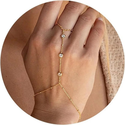 Adjustable Hand Chain Ring Bracelet Women’s Zircon Finger Jewelry