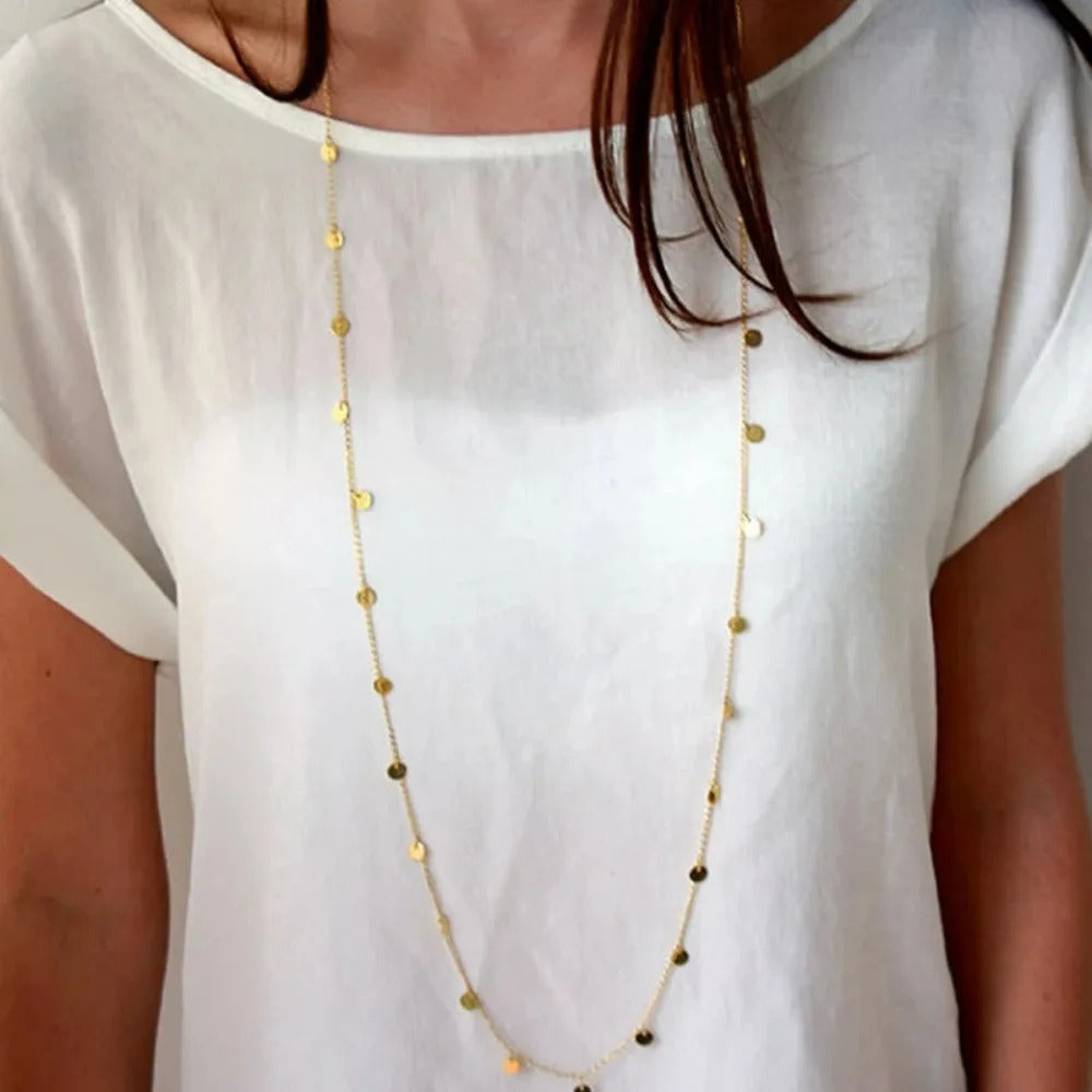 Long Bohemia Trendy Women Jewelry Statement Necklace Personality Sequins Pendant Maxi Collar Chain