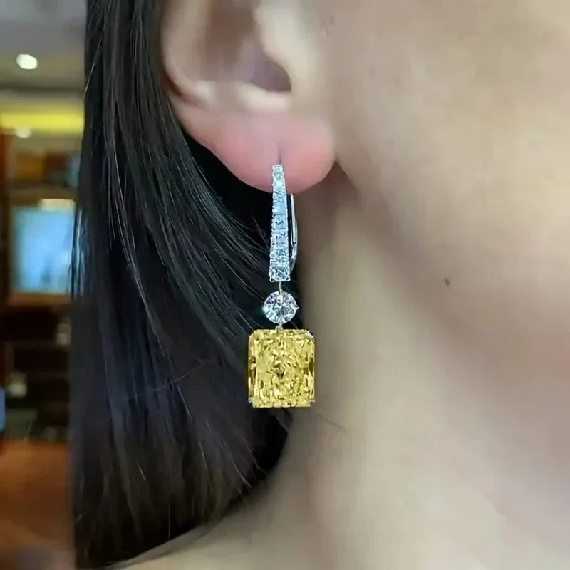 Luxury Dangle Earrings for Women Yellow Cubic Zirconia Dance Party Female Trendy Accessories Wedding Jewelry