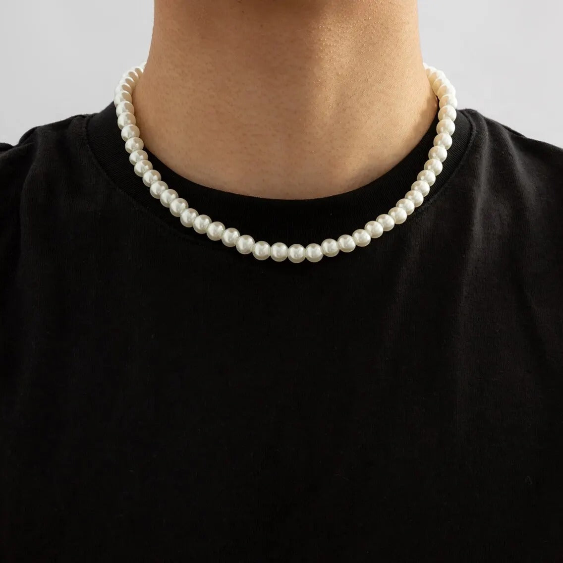 Imitation Pearl Beaded Choker Necklace for Men White Trendy Jewelry
