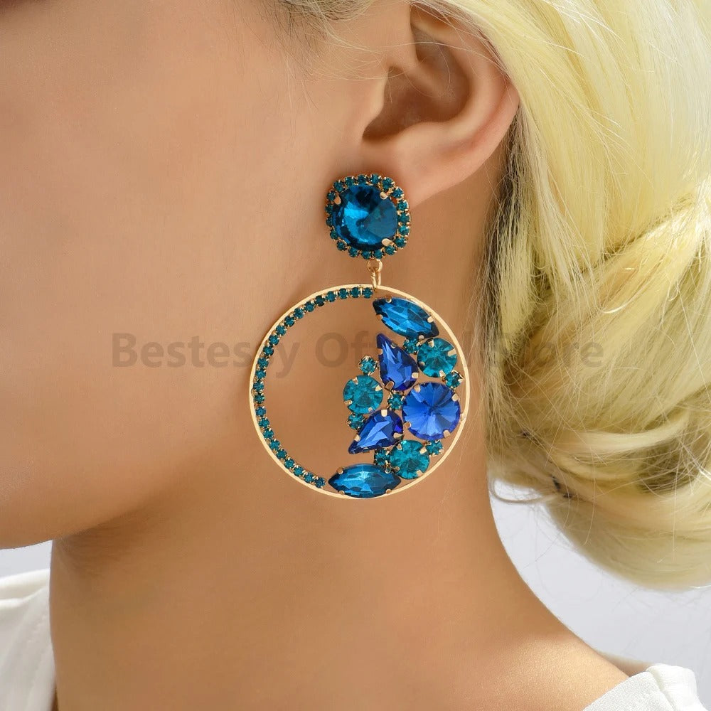 Fashion Rhinestone Hoop Dangle Earrings Women Luxury Party Jewelry