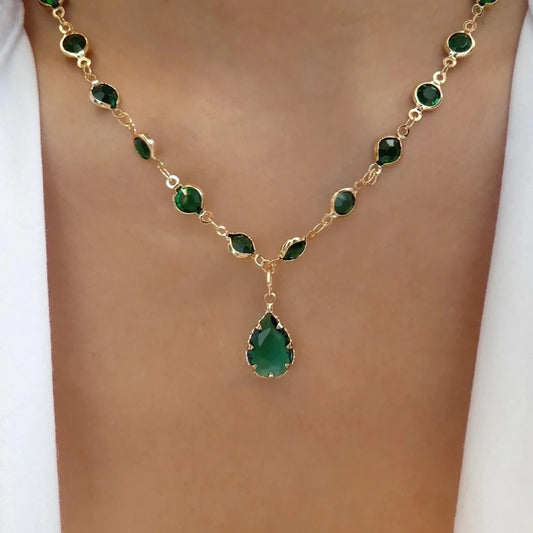 Rainbow Crystal Gemstone Retro Choker Colored Zircon Necklace For Women Simple Jewelry Fashion Wear Accessories
