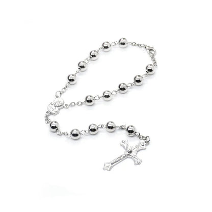 Silver Rosary Jesus Cross Bracelet Prayer Beads Religious Gift
