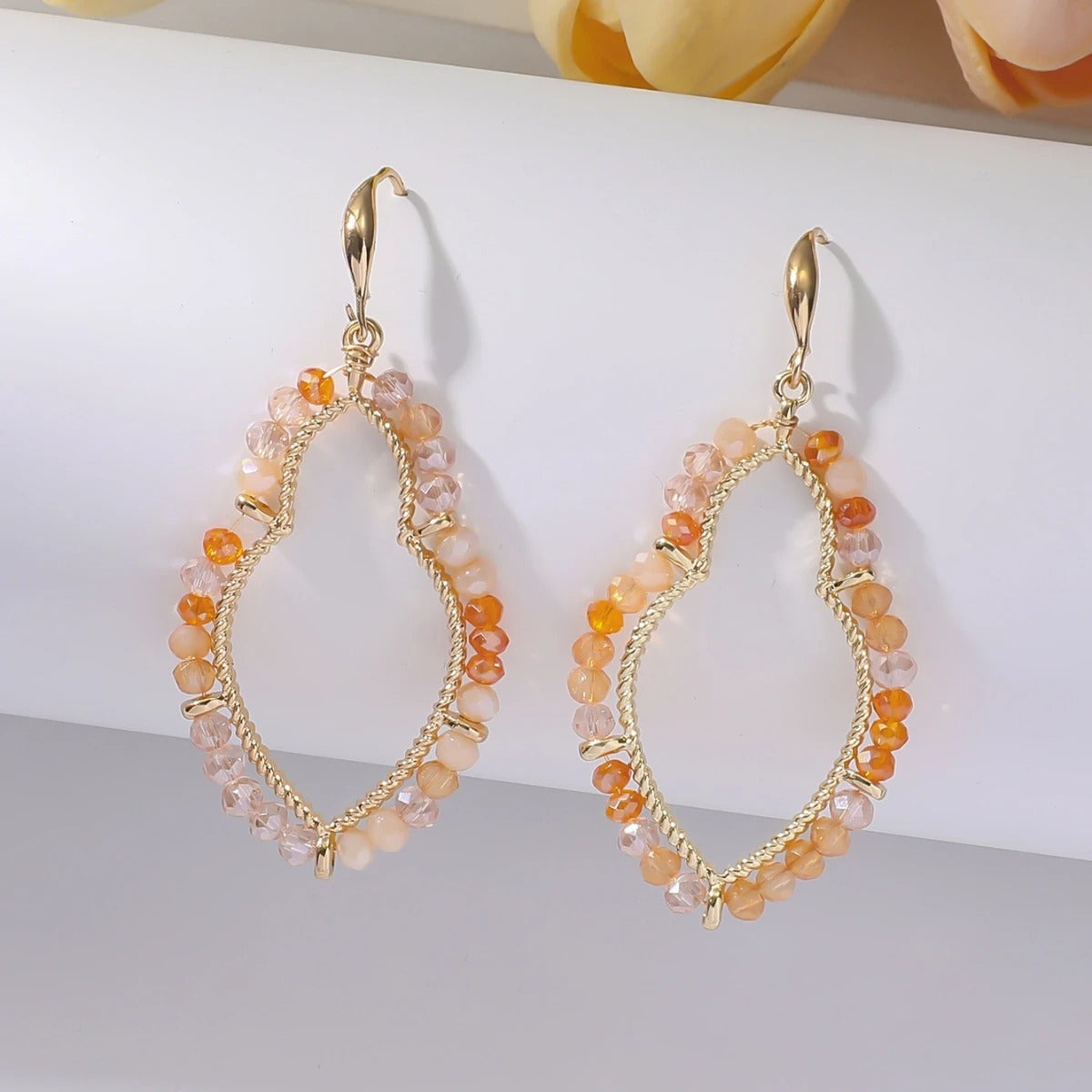 Trendy Boho Waterdrop Crystal Bead Drop Earrings Women Jewelry