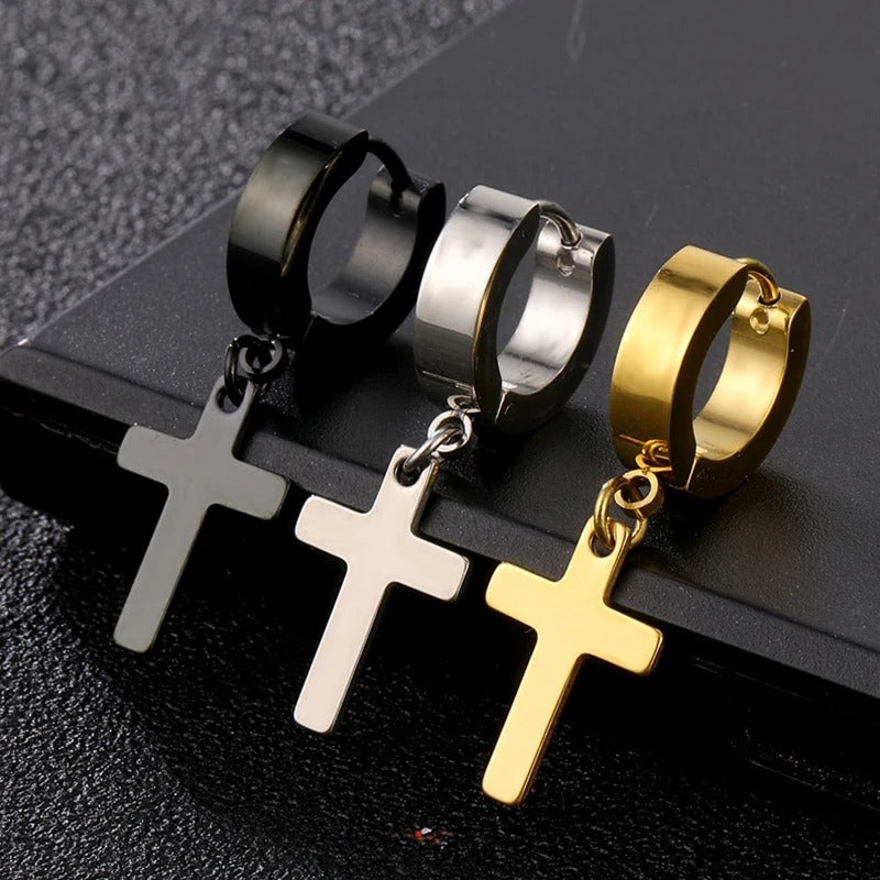 Men & Women Punk Gothic Cross Star Hoop Earrings Stainless Steel