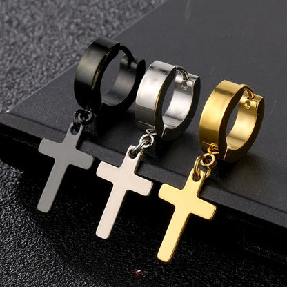 Men & Women Punk Gothic Cross Star Hoop Earrings Stainless Steel