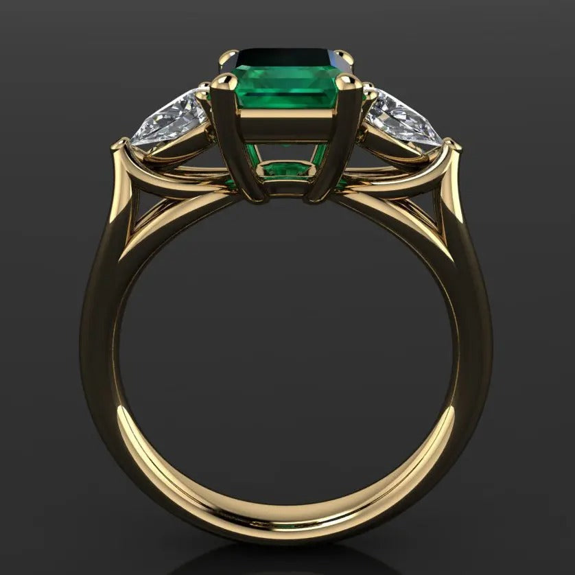 14K Gold Green Emerald Ring Gemstone Jewelry for Women