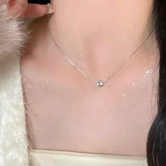 Exquisite Little Zircon Pendant Necklace for Women Charm Silver Color Stainless Steel Temperament Chokers Korean Jewelry Gift