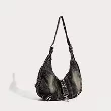 Retro Denim Shoulder Bag for Women Large Capacity Crossbody Messenger, Trendy Luxury